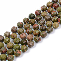 Unakite Natural Unakite Beads Strands, Round, Faceted, 8~9x10mm, Hole: 1.2mm, about 33~35pcs/strand, 15.16inch(38.5cm)
