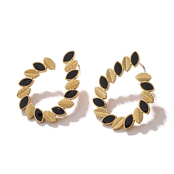 Черный Нержавеющая сталь серьга, с эмалью, слеза, золотые, чёрные, 30x23 мм