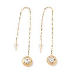 Golden Crystal Rhinestone Half Round Dangle Stud Earrings, 304 Stainless Steel Ear Thread for Women, Golden, 100mm, Pin: 1mm