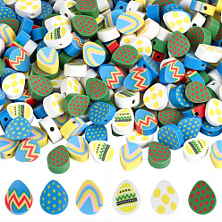 Gemischte Farbe 350 handgefertigte Polymer Clay Perlen, Osterei, Gemischte Farbe, 10x8.5x4.5 mm, Bohrung: 1.6 mm