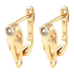 Real 18K Gold Plated SHEGRACE Brass Micro Pave Cubic Zirconia Hoop Earring Findings, Leaf, with Loop, Cadmium Free & Lead Free & Nickel Free, Real 18K Gold Plated, 18x13x6mm, Hole: 1.4mm, Pin: 1mm