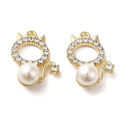 Золотой Сплав с подвесками из горного хрусталя, с ABS имитации жемчуга, кошка прелести, золотые, 23x17.5x8.5 мм, отверстие : 1.8 мм