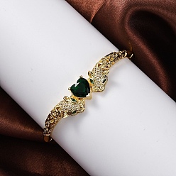 Настоящее золото 18K Браслеты с подвесками из латуни с микропаве из кубического циркония, без свинца и без кадмия, леопард и сердце, реальный 18 k позолоченный, внутренний диаметр: 2-3/8x2 дюйм (6.15x5.05 см)