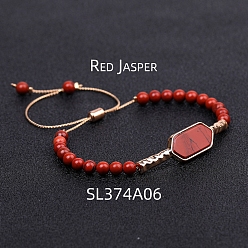 Red Jasper Natural Red Jasper Hexagon Link Bracelet, Braided Bead Adjustable Bracelet, 5-7/8~11 inch(15~28cm)