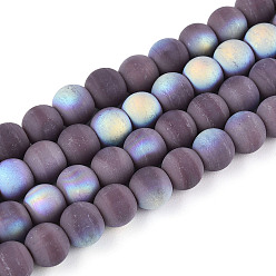 Средний Фиолетовый Матовые непрозрачные стеклянные бусы пряди, круглые, с половиным покрытием, с покрытием AB цвета, средне фиолетовый, 6~6.5 мм, отверстие : 0.9 мм, около 67~70 шт / нитка, 14.57~15.16 дюйм (37~37.5 см)