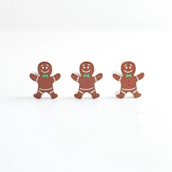 Gingerbread Man Рождественские тематические деревянные бусины схима, напечатанный, Колобок, 21x19x9 мм, отверстие : 3 мм