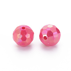 Cerise Opaque Acrylic Beads, Faceted, Dyed, AB Color, Round, Cerise, 12x11.5mm, Hole: 1.8mm, about 560pcs/500g