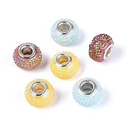 (52) Непрозрачная лаванда Европейские бусины из смоляных страз с большим отверстием, с платиновой латуни двойной ядер, рондель, разноцветные, 14x9 мм, отверстие : 5 мм