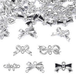 Platinum 30Pcs 5 Styles Alloy Crystal Rhinestone Bowknot Links Connector Charms, Rack Plating, Cadmium Free & Nickel Free & Lead Free, Platinum, 8~12.5x17~24x3~4.5mm, Hole: 1.4~2mm, 6pcs/style 