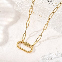 Golden 304 Stainless Steel Oval Screw Carabiner Lock Pendant Textured Paperclip Chain Necklaces, Golden, 17.32 inch(44cm)