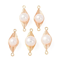 Белый Медные звенья в виде елочки, обмотанные проволокой, с натуральным жемчугом, круглые соединительные подвески, долговечный, золотые, белые, 27~27.5x10~10.5x11~12.5 мм, отверстие : 1.6 мм