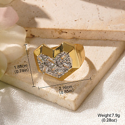 Сердце Латунные кольца из манжеты с прозрачным цирконием, золотые, сердце, внутренний диаметр: регулируемый