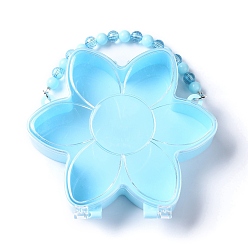 Light Blue Flower Shaped Polystyrene Plastic Bead Containers with Beaded Handle, Candy Treat Gift Box, for Wedding Party Packing, Light Blue, 18cm, Box: 14.1x14.1x3.5cm, Compartment: 13.5x13.5x2.5cm