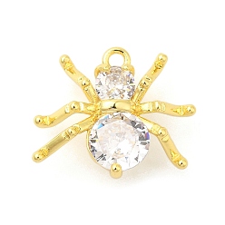 Настоящее золото 18K Стойка металлическая латунная микропрофилированная кубическая циркония подвески, долговечный, без свинца и без кадмия, паук, реальный 18 k позолоченный, 14x17x4 мм, отверстие : 1.5 мм