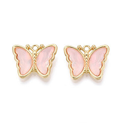 Розовый Сплав стекла подвески, бабочка, граненые, золотой свет, туманная роза, 19x23x5 мм, отверстие : 2 мм