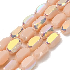 Белый Навахо Гальванические непрозрачные стеклянные бусины, овальные, граненые, с половиным покрытием, навахо белый, 6.5~7x4~4.5x3 мм, отверстие : 0.8 мм, около 47~48 шт / нитка, 12.52~12.91'' (31.8~32.8 см)