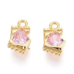 Сердце Латунные микро проложить кубического циркония прелести, долговечный, без никеля , реальный 18 k позолоченный, сердце, 12x6.5x4 мм, отверстие : 1.4 мм