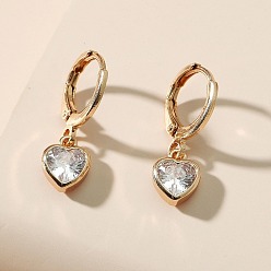 Золотой Серьги-кольца из латуни с прозрачным кубическим цирконием в форме сердца, золотые, 20x6 мм