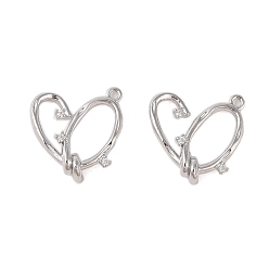 Платинированный Подвески из латуни с прозрачным стеклом, сердце, Реальная платина, 17x16.5x3.5 мм, отверстие : 1.2 мм