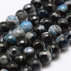 Light Steel Blue Faceted Natural Fire Crackle Agate Beads Strands, Round, Dyed & Heated, Light Steel Blue, 8mm, Hole: 1mm, about 47pcs/strand, 14 inch(35.6cm)