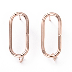 Real Rose Gold Plated 201 Stainless Steel Stud Earring Findings, with Vertical Loop and 316 Stainless Steel Pin, Oval, Real Rose Gold Plated, 25.5x10mm, Hole: 2.5mm, Pin: 0.7mm.