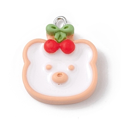 Медведь Непрозрачные подвески смолы, милые прелести, с платиновыми тоновыми железными петлями, медведь, 25x20x7 мм, отверстие : 2 мм