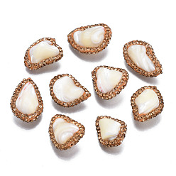 White Natural Trochid Shell/Trochus Shell Beads, with Polymer Clay Rhinestone, Twist Oval, Chocolate, White, PP13(1.9~2mm), 16~23x13.5~17x7.5~10mm, Hole: 0.7~0.9mm