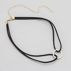 Черный Двухслойные ожерелья-чокеры из искусственной замши с кольцами из сплава и цепочками с латунными концами, золотые, чёрные, 11.81 дюйм (30 см)