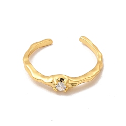 Прозрачный Открытое кольцо-манжета с кубическим цирконием и бриллиантами, настоящее 18k позолоченное латунное кольцо-солитер для женщин, без свинца и без кадмия, прозрачные, размер США 6 1/2 (16.9 мм)