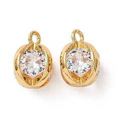 Прозрачный Латунные микро проложить кубического циркония прелести, реальный 18 k позолоченный, круглые подвески, прозрачные, 11x9.5 мм, отверстие : 1.5 мм