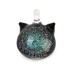 Темно-бирюзовый Подвески лэмпворк ручной работы, подвески в форме кошки, темные бирюзовый, 23.5~24x17.5x13.5~14 мм, отверстие : 2.5 мм