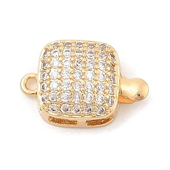 Настоящее золото 18K Латунные застежки из прозрачного кубического циркония с микропаве, без никеля , квадратный, реальный 18 k позолоченный, 17x10x6.5 мм, отверстие : 1.2 мм