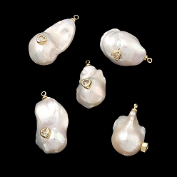 Прозрачный Подвески из латуни и перламутра с микропаве из кубического циркония, самородки очарование, долговечный, стойки покрытие, без свинца и без кадмия, реальный 18 k позолоченный, прозрачные, 22~28x13~15x13~16 мм, отверстие : 1.8 мм