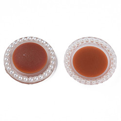 Sienna Acrylic Cabochons, with ABS Plastic Imitation Pearl Beads, Flat Round, Sienna, 21.5x6mm
