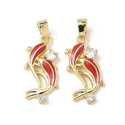 Настоящее золото 18K Латунные микро проложить кубического циркония подвески, рыба, с эмалью, стойки покрытие, долговечный, без кадмия и без свинца, реальный 18 k позолоченный, 24x11x2.5 мм, отверстие : 5.5x3 мм