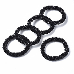 Black Faceted Opaque Glass Beads Stretch Bracelets, Torsade Bracelets, Random Color Rope, Rondelle, Black, Inner Diameter: 2 inch(5cm)