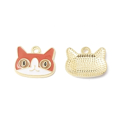 Chocolate Alloy Enamel Charms, Cat Charm, Golden, Chocolate, 13x16x2.2mm, Hole: 2mm