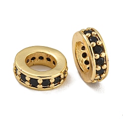 Черный Покрытие стойки латунь микропаве прозрачные кубические циркониевые бусины, без свинца и без кадмия, долговечный, круглые, чёрные, 7.5x2.5 мм, отверстие : 4.5 мм