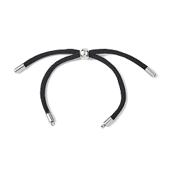 Черный Изготовление браслета-слайдера из круглого нейлонового шнура, с 304 фурнитурой из нержавеющей стали, цвет нержавеющей стали, чёрные, 5-3/8~8-3/4 дюйм (13.7~22.2 см)