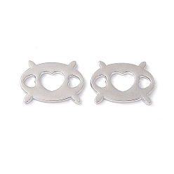 Platinum Rack Plating Alloy Multi-Strand Links, Cadmium Free & Lead Free, Oval with Heart, Platinum, 13.5x18x1.5mm, Hole: 5x7mm and 3x4mm