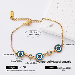 Egg 304 Stainless Steel Enamel Link Bracelets with Crystal Rhinestone, Golden, Dodger Blue, Egg, 6.69 inch(17cm)