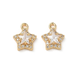 Real 18K Gold Plated Brass Micro Pave Clear Cubic Zirconia Charms, Star Charms, Real 18K Gold Plated, 11.5x9.5x4mm, Hole: 1.3mm
