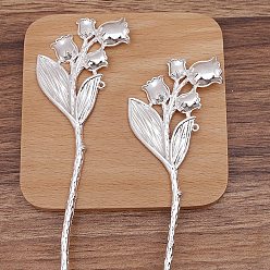 Silver Ancient Style Alloy Hair Stick Finding, for DIY Jewelry Accessories, Flower, Silver, 175x49mm, 10pcs/set