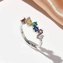 Платина Регулируемые латунные кольца из микро-паве циркония, квадратный, без кадмия и без свинца, стойки покрытие, долговечный, платина, 6 мм, внутренний диаметр: 17 мм