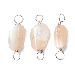Platinum Natural Seashell Nuggets Links Connector Charms, with Copper Wire Double Loops, Platinum, 10~11x5.5~6x4.5~7mm, Hole: 3~3.5mm