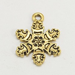 Античное Золото Тибетском стиле сплава снежинка подвески, без кадмия, без никеля и без свинца, античное золото , 22x16x2 мм, отверстие : 1.5 мм