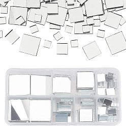 Clear Glass Cabochons, Mirror Mosaic Border Craft Tiles, for Home Decoration or DIY Crafts, Square, Clear, 10~23x10~23x3.54mm, 119pcs