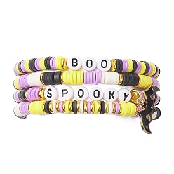 (52) Непрозрачная лаванда 4 шт. 4 Стильные эластичные браслеты из полимерной глины Heishi Surfer с подвесками в виде летучих мышей из эмали из сплава, Word Bo жуткие акриловые штабелируемые браслеты для Хэллоуина, разноцветные, внутренний диаметр: 2-3/8 дюйм (6 см), 1 шт / стиль