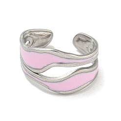 Stainless Steel Color 304 Stainless Steel Finger Ring, with Enamel, Stainless Steel Color, Adjustable