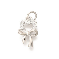 Платина Латунные микропаве прозрачные подвески с фианитом, с целью перехода в кольце, долговечный, без свинца и без кадмия, бантом прелести, платина, 15.5x9.5x3.5 мм, отверстие : 3.5 мм